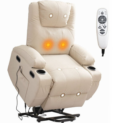 Mixoy Power Lift Massage Recliner Chair for Elderly,with Heat,Infinite Position,Side Pocket,Cup Holders,USB Charge Port