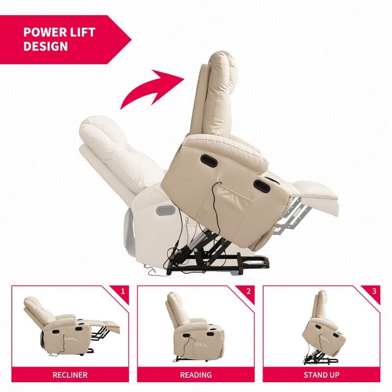 Mixoy Power Lift Massage Recliner Chair for Elderly,with Heat,Infinite Position,Side Pocket,Cup Holders,USB Charge Port