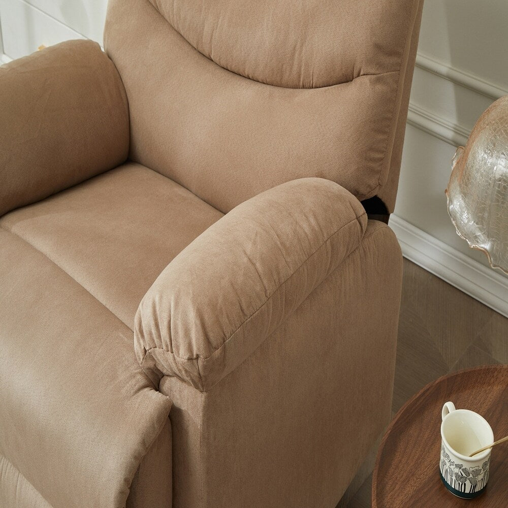 Mocha Manual Recliner Chair, Pillow Arms for Bedroom Living