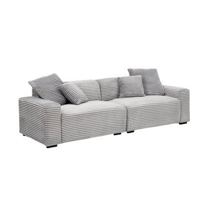 Modern 104.72 Corduroy 4-seat Sofa with 4 Throw Pillows for Living Room