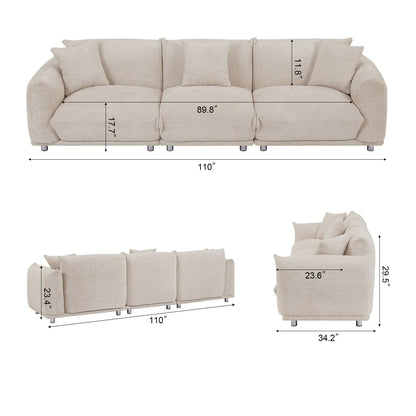Modern 111 Oversized 3-seater Sofa with Metal Legs and Solid Wood Frame for Living Room