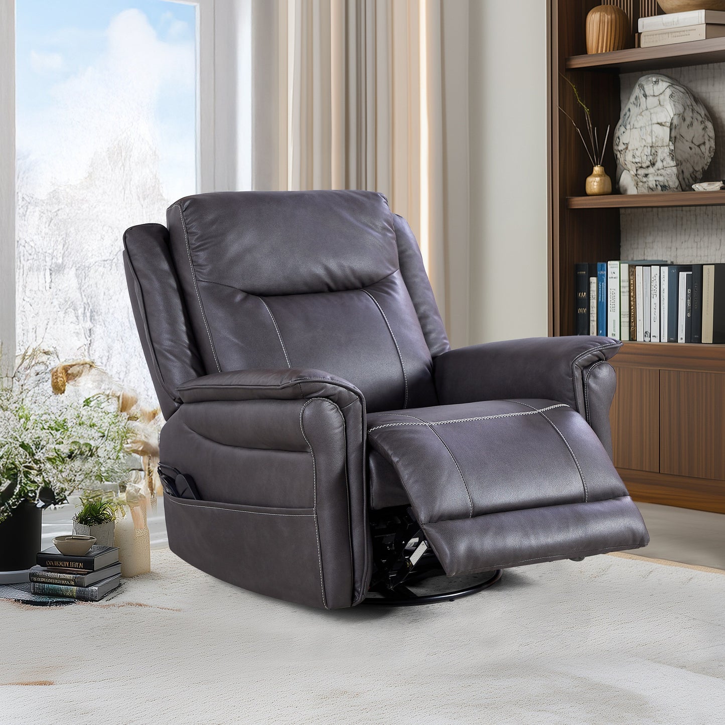 Modern 240 Degree Swivel Electric Swivel Recliner Chair with Heated Lumbar Support, Vibration Massage and Extendable Footrest
