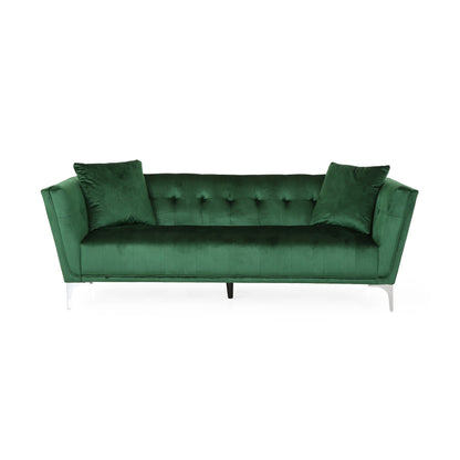 Modern 86.75 Velvet 3-seater Sofa with Pillows and Sturdy Frame for Living Room