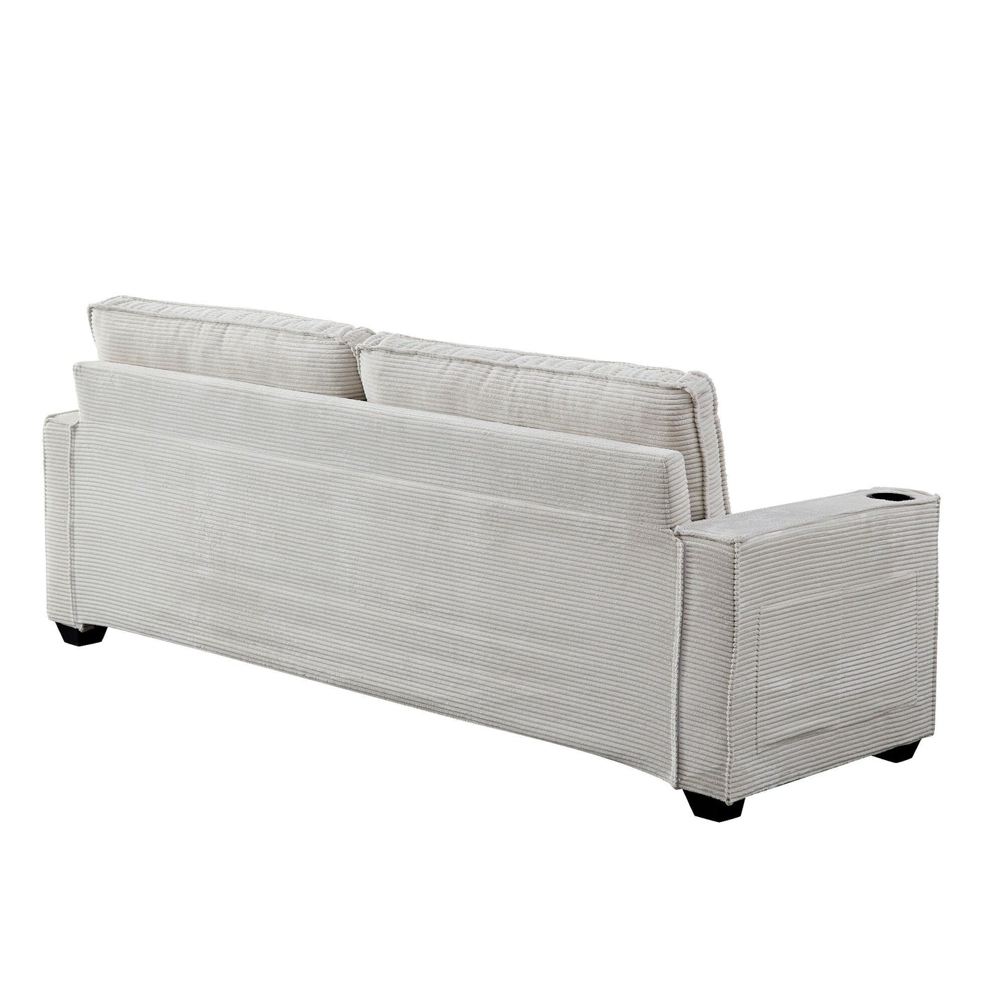 Modern 87.4 Corduroy 3-seater Deep Seat Sofa with Cup Holder and Storage Bags for Living Room