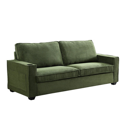 Modern 87.4 Corduroy 3-seater Deep Seat Sofa with Cup Holder and Storage Bags for Living Room