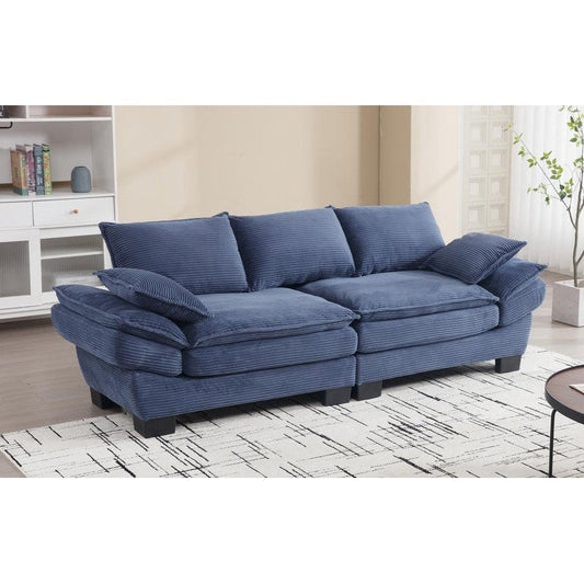 Modern 88.6 Corduroy 3-seater Sailboat Sofa with Two Pillows and Wide Plastic Feet for Living Room