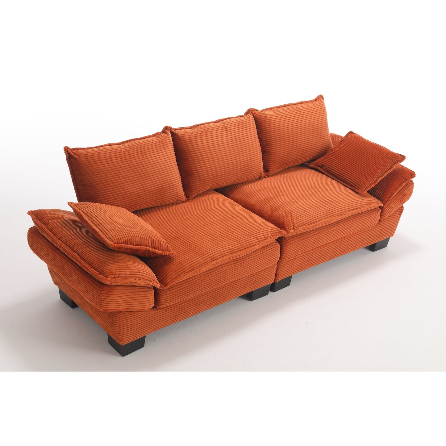 Modern 88.6 Corduroy 3-seater Sailboat Sofa with Two Pillows and Wide Plastic Feet for Living Room