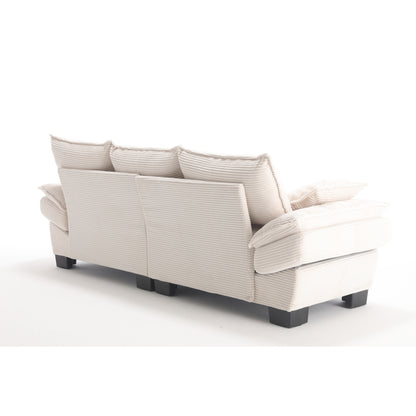 Modern 88.6 Corduroy 3-seater Sailboat Sofa with Two Pillows and Wide Plastic Feet for Living Room