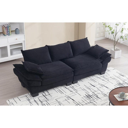 Modern 88.6 Corduroy 3-seater Sailboat Sofa with Two Pillows and Wide Plastic Feet for Living Room