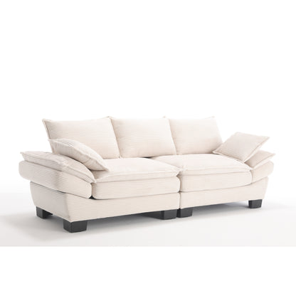Modern 88.6 Corduroy 3-seater Sailboat Sofa with Two Pillows and Wide Plastic Feet for Living Room