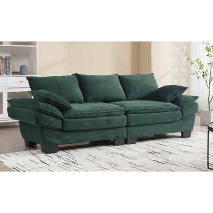 Modern 88.6 Corduroy 3-seater Sailboat Sofa with Two Pillows and Wide Plastic Feet for Living Room
