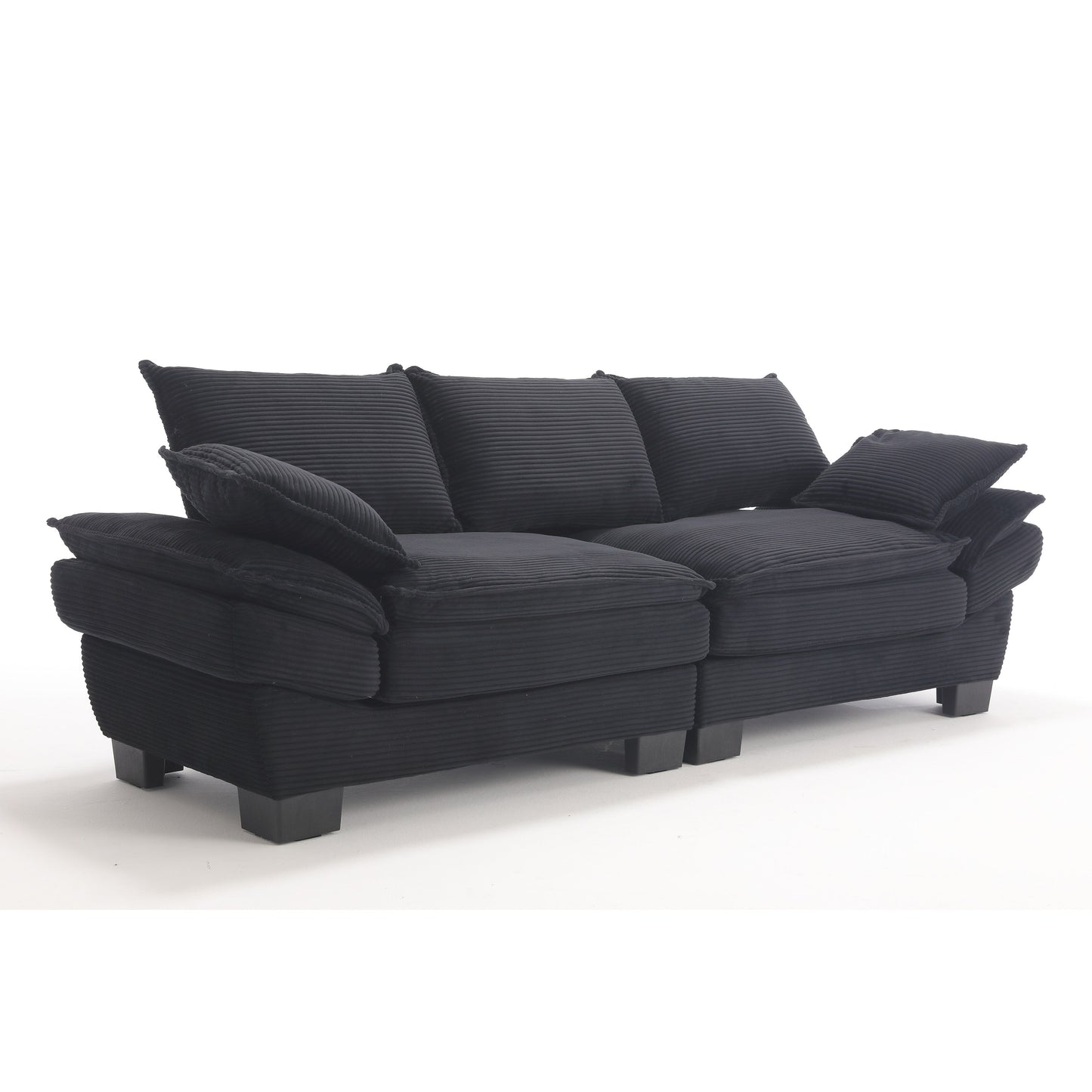 Modern 88.6 Corduroy 3-seater Sailboat Sofa with Two Pillows and Wide Plastic Feet for Living Room