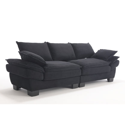 Modern 88.6 Corduroy 3-seater Sailboat Sofa with Two Pillows and Wide Plastic Feet for Living Room
