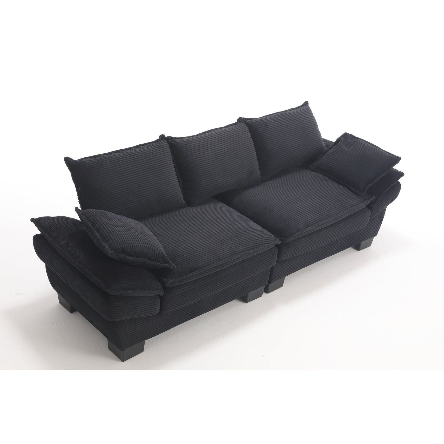 Modern 88.6 Corduroy 3-seater Sailboat Sofa with Two Pillows and Wide Plastic Feet for Living Room
