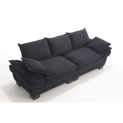 Modern 88.6 Corduroy 3-seater Sailboat Sofa with Two Pillows and Wide Plastic Feet for Living Room