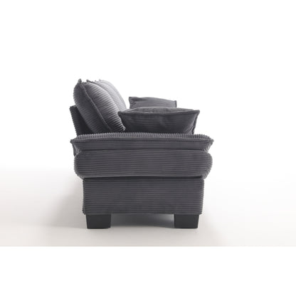 Modern 88.6 Corduroy 3-seater Sailboat Sofa with Two Pillows and Wide Plastic Feet for Living Room