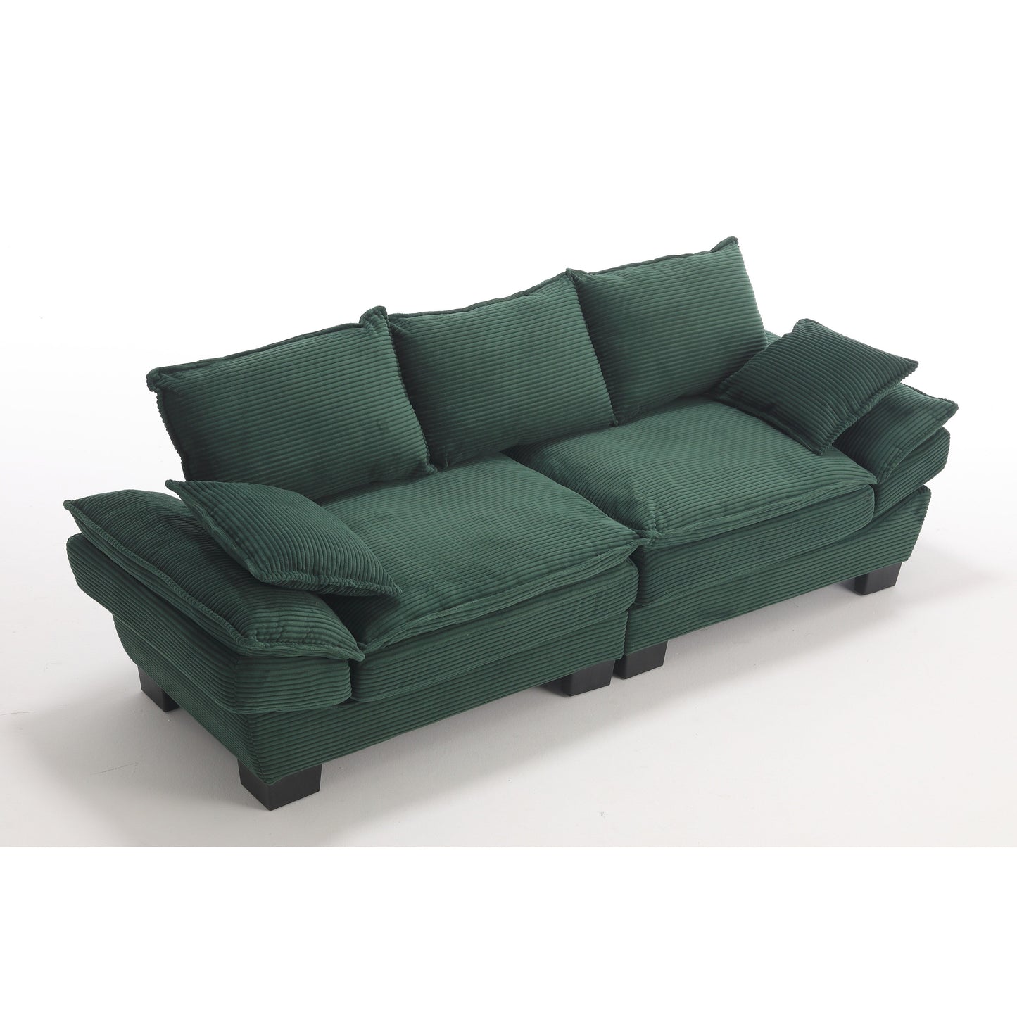 Modern 88.6 Corduroy 3-seater Sailboat Sofa with Two Pillows and Wide Plastic Feet for Living Room
