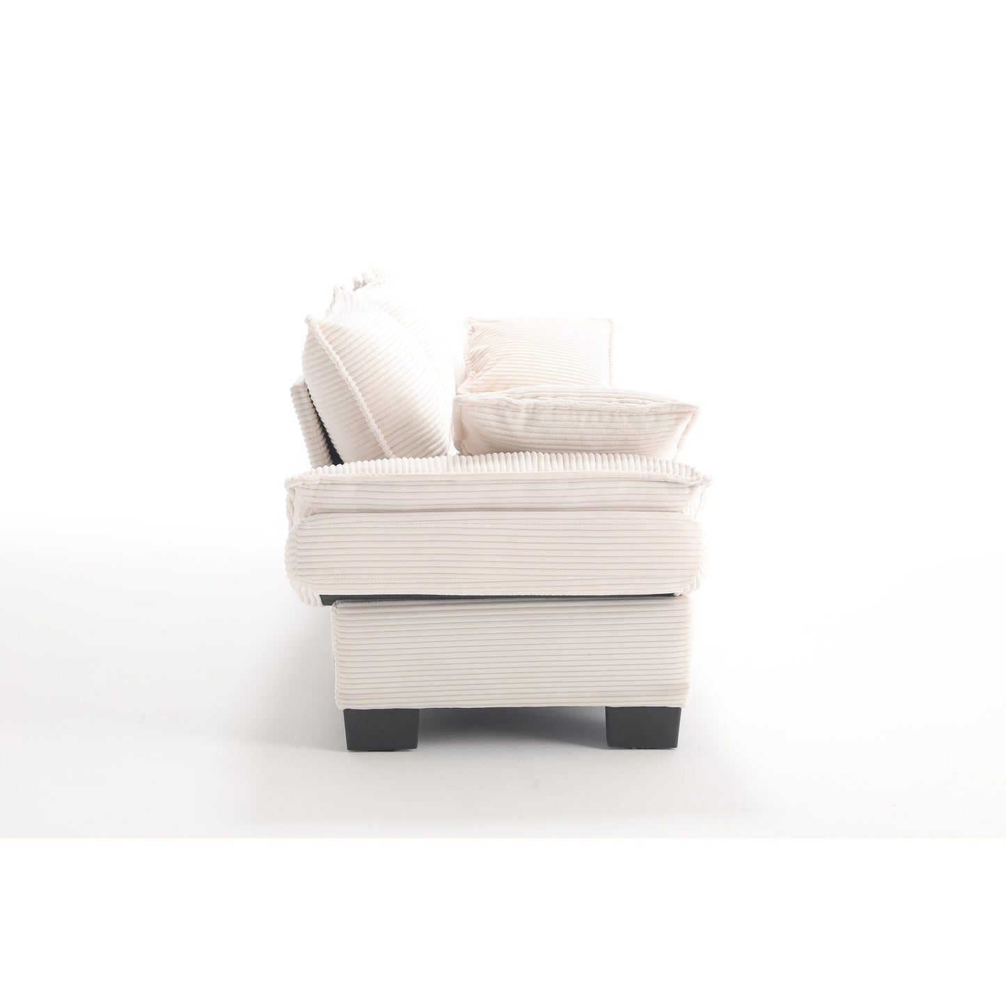 Modern 88.6 Corduroy 3-seater Sailboat Sofa with Two Pillows and Wide Plastic Feet for Living Room