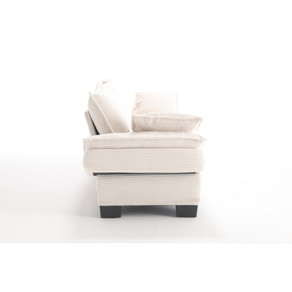Modern 88.6 Corduroy 3-seater Sailboat Sofa with Two Pillows and Wide Plastic Feet for Living Room