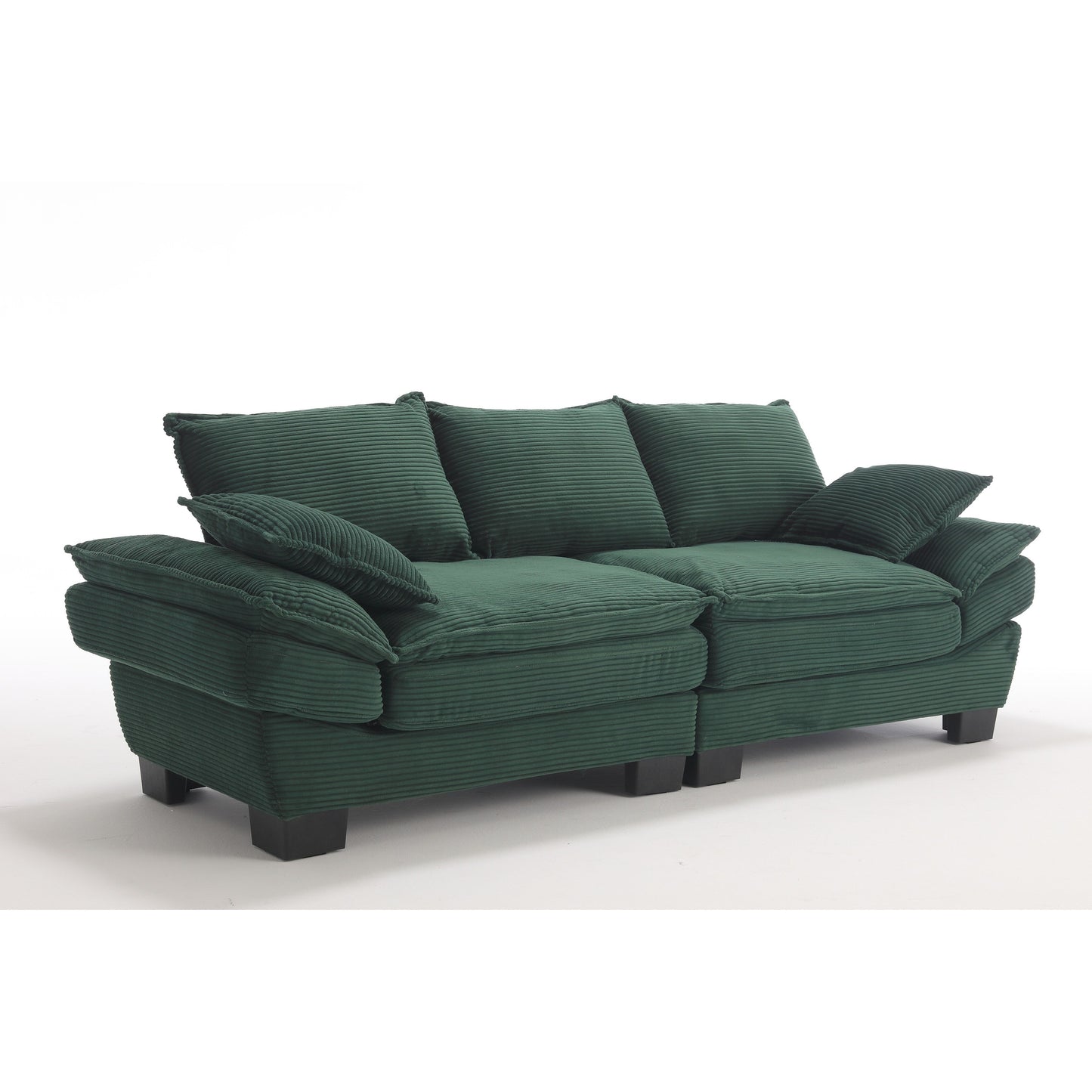 Modern 88.6 Corduroy 3-seater Sailboat Sofa with Two Pillows and Wide Plastic Feet for Living Room
