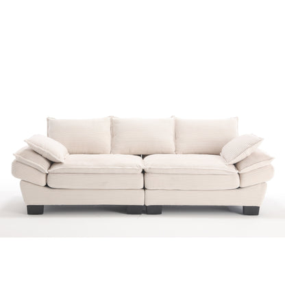 Modern 88.6 Corduroy 3-seater Sailboat Sofa with Two Pillows and Wide Plastic Feet for Living Room