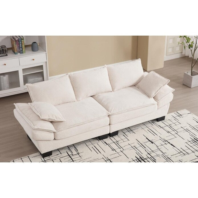 Modern 88.6 Corduroy 3-seater Sailboat Sofa with Two Pillows and Wide Plastic Feet for Living Room