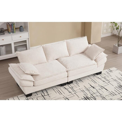 Modern 88.6 Corduroy 3-seater Sailboat Sofa with Two Pillows and Wide Plastic Feet for Living Room