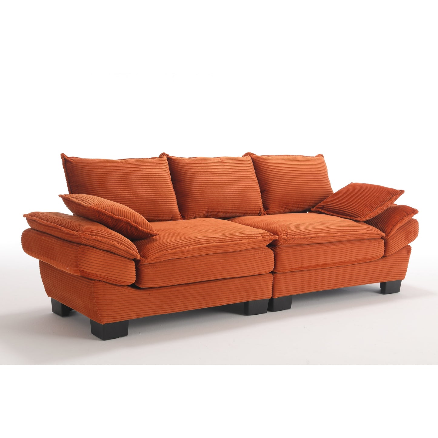 Modern 88.6 Corduroy 3-seater Sailboat Sofa with Two Pillows and Wide Plastic Feet for Living Room