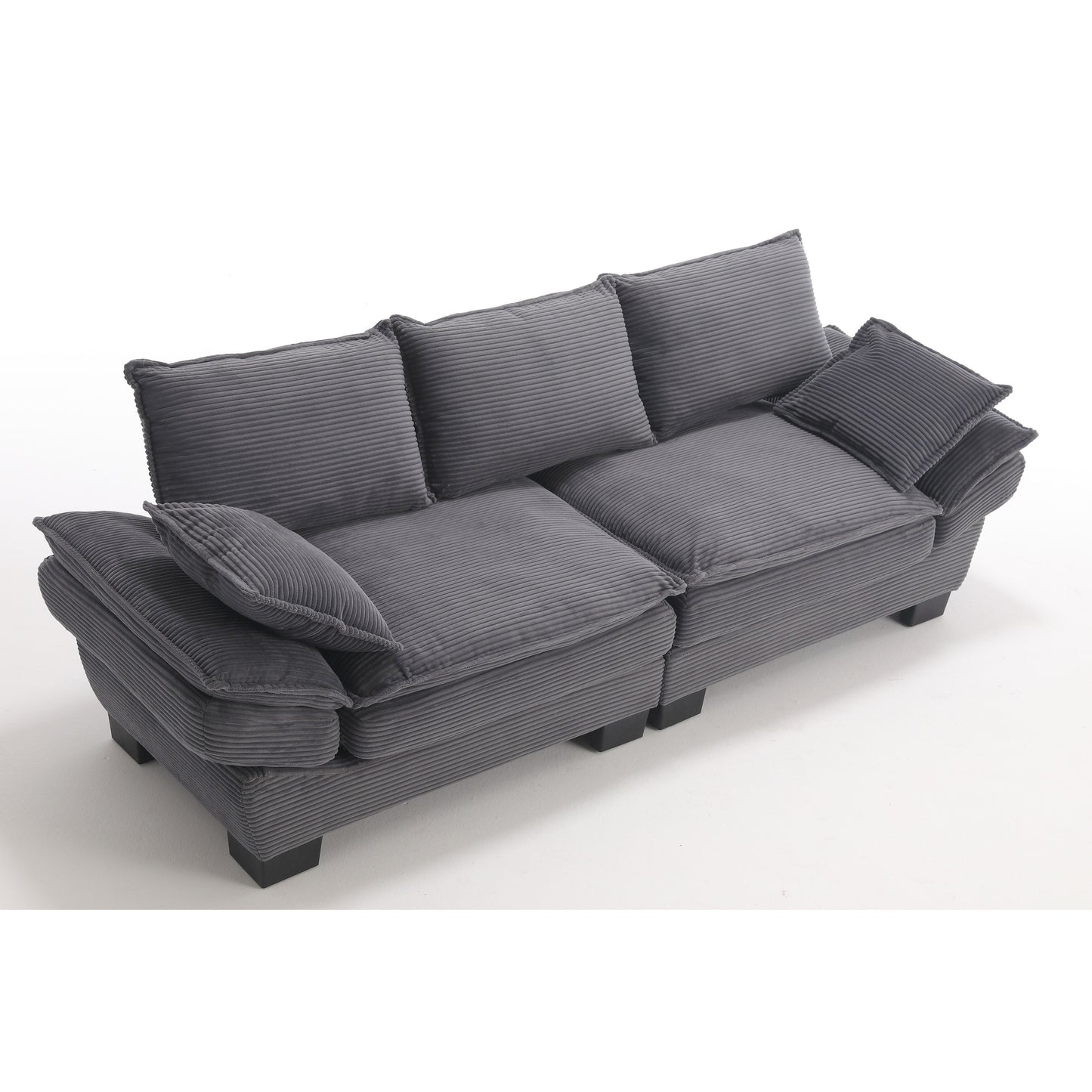 Modern 88.6 Corduroy 3-seater Sailboat Sofa with Two Pillows and Wide Plastic Feet for Living Room