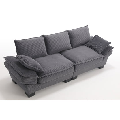 Modern 88.6 Corduroy 3-seater Sailboat Sofa with Two Pillows and Wide Plastic Feet for Living Room