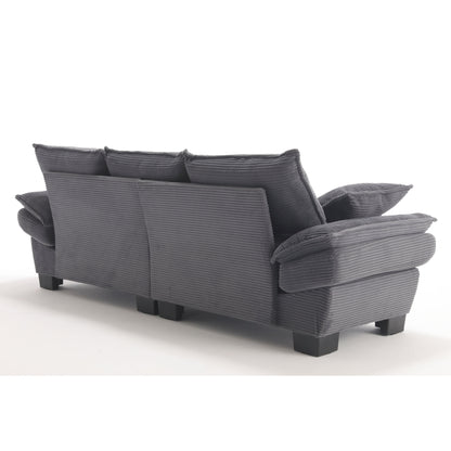 Modern 88.6 Corduroy 3-seater Sailboat Sofa with Two Pillows and Wide Plastic Feet for Living Room