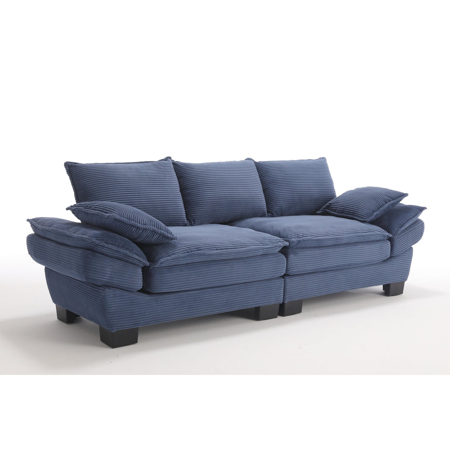 Modern 88.6 Corduroy 3-seater Sailboat Sofa with Two Pillows and Wide Plastic Feet for Living Room