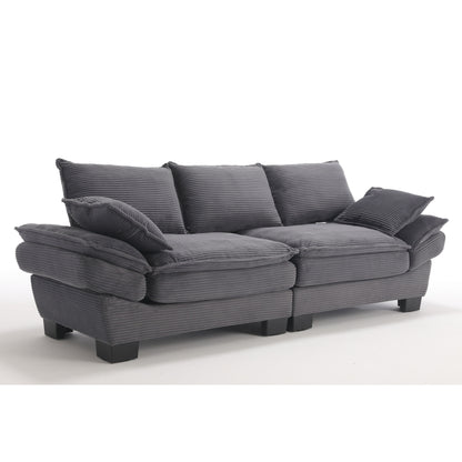 Modern 88.6 Corduroy 3-seater Sailboat Sofa with Two Pillows and Wide Plastic Feet for Living Room
