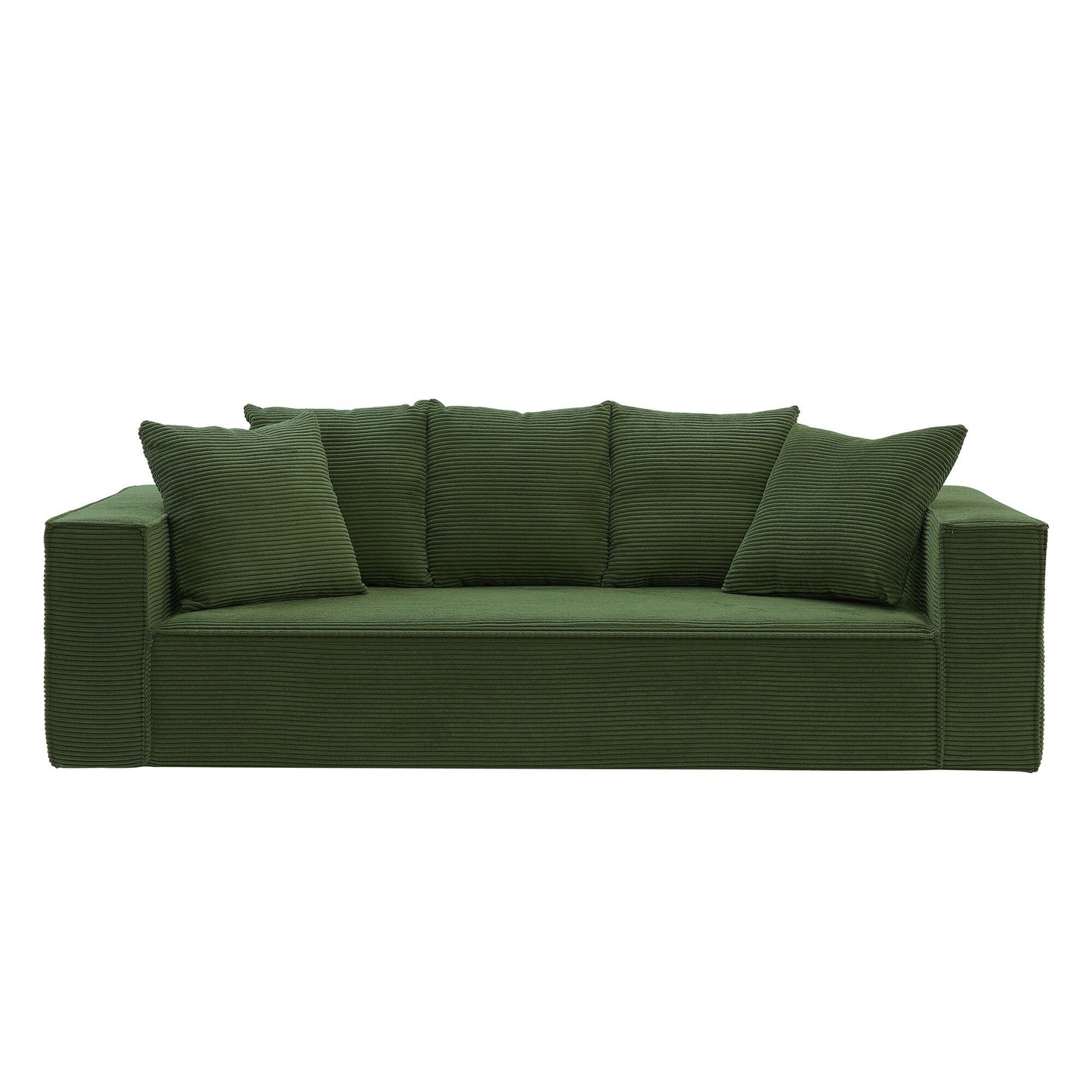 Modern 88.97 Corduroy Upholstered 3-seater Floor Sofa with 5 Matching Toss Pillows for Living Room