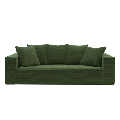 Modern 88.97 Corduroy Upholstered 3-seater Floor Sofa with 5 Matching Toss Pillows for Living Room