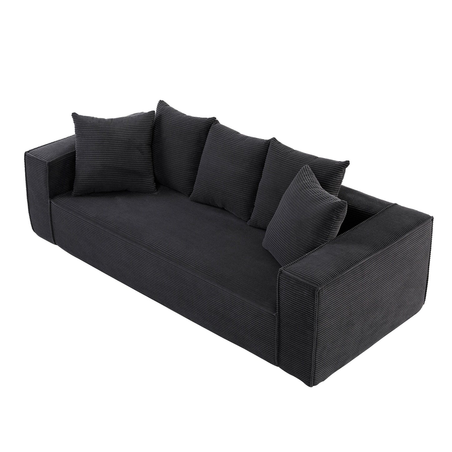 Modern 88.97 Corduroy Upholstered 3-seater Floor Sofa with 5 Matching Toss Pillows for Living Room