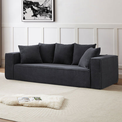 Modern 88.97 Corduroy Upholstered 3-seater Floor Sofa with 5 Matching Toss Pillows for Living Room