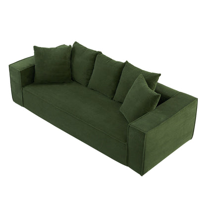 Modern 88.97 Corduroy Upholstered 3-seater Floor Sofa with 5 Matching Toss Pillows for Living Room