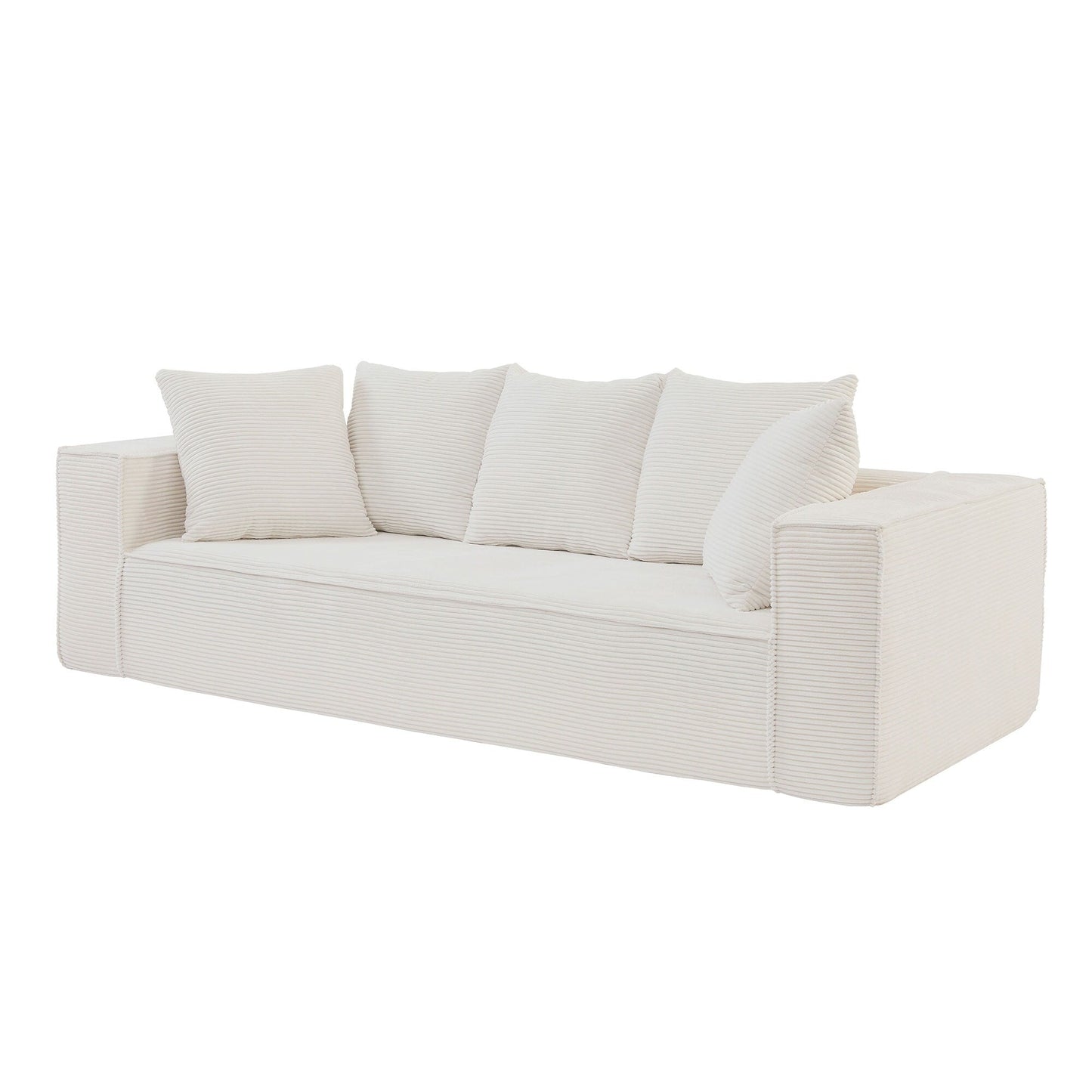Modern 88.97 Corduroy Upholstered 3-seater Floor Sofa with 5 Matching Toss Pillows for Living Room
