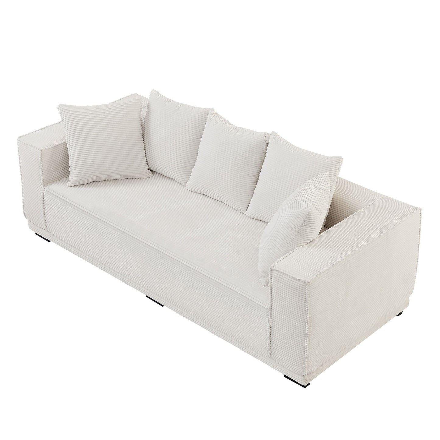 Modern 88.97 Corduroy Upholstered 3-seater Sofa with 5 Matching Toss Pillows for Living Room