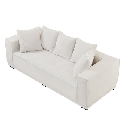 Modern 88.97 Corduroy Upholstered 3-seater Sofa with 5 Matching Toss Pillows for Living Room