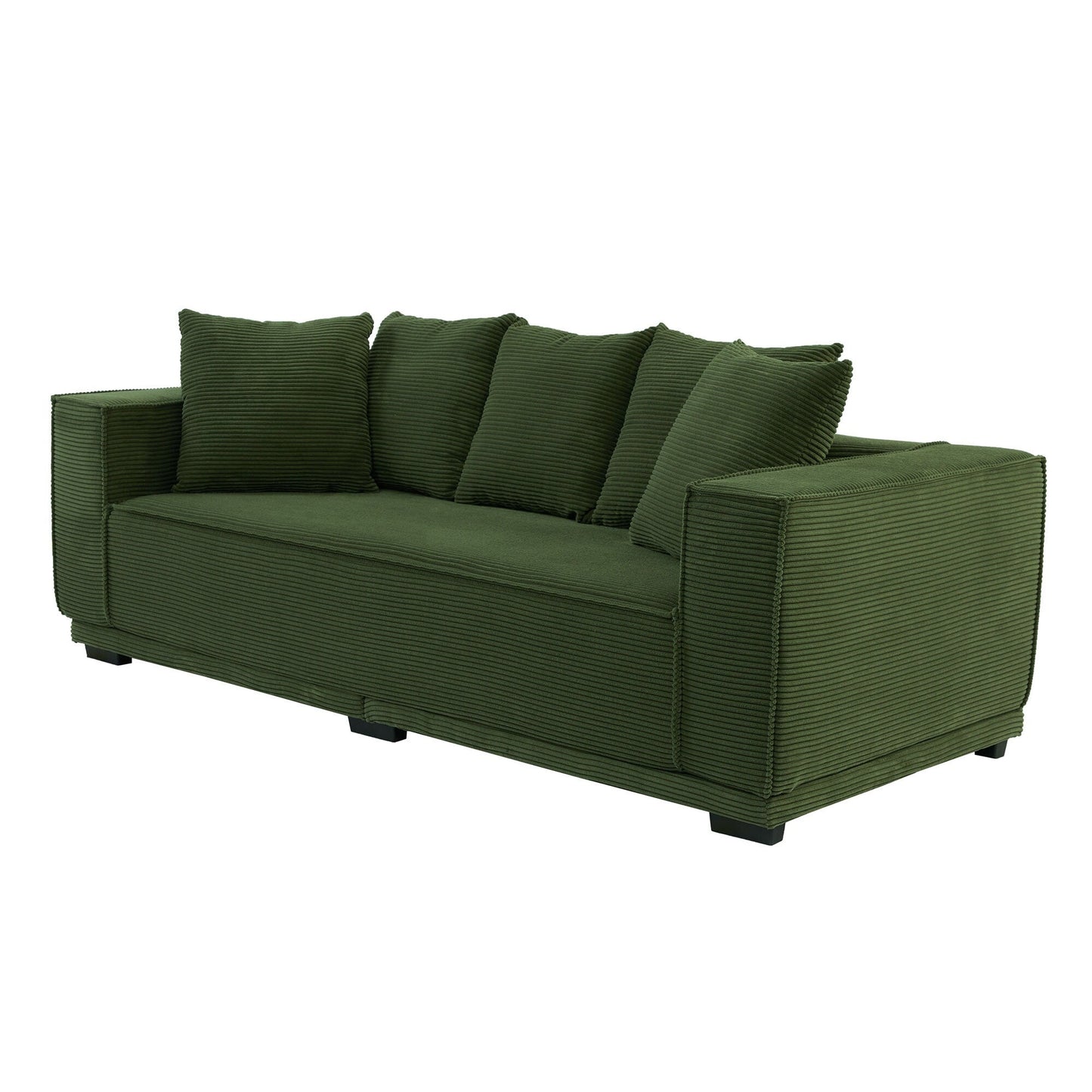 Modern 88.97 Corduroy Upholstered 3-seater Sofa with 5 Matching Toss Pillows for Living Room