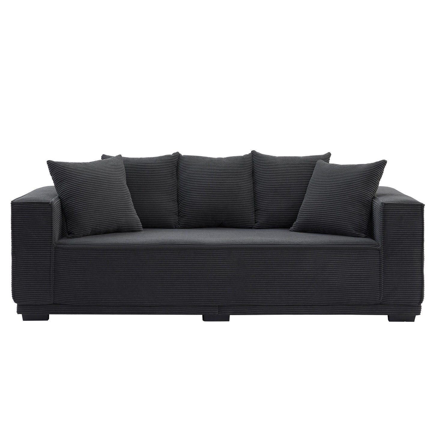 Modern 88.97 Corduroy Upholstered 3-seater Sofa with 5 Matching Toss Pillows for Living Room