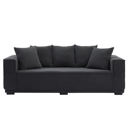 Modern 88.97 Corduroy Upholstered 3-seater Sofa with 5 Matching Toss Pillows for Living Room