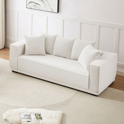 Modern 88.97 Corduroy Upholstered 3-seater Sofa with 5 Matching Toss Pillows for Living Room