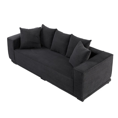 Modern 88.97 Corduroy Upholstered 3-seater Sofa with 5 Matching Toss Pillows for Living Room