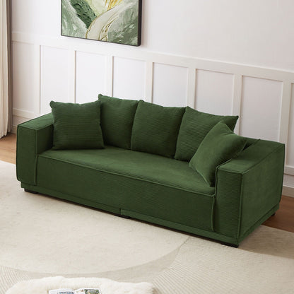 Modern 88.97 Corduroy Upholstered 3-seater Sofa with 5 Matching Toss Pillows for Living Room
