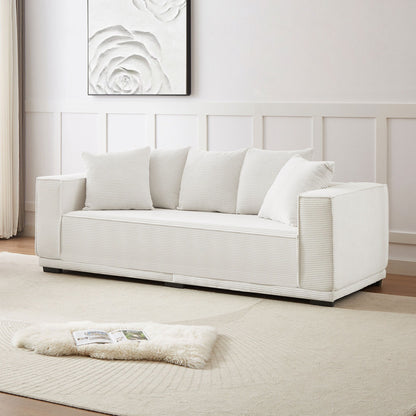 Modern 88.97 Corduroy Upholstered 3-seater Sofa with 5 Matching Toss Pillows for Living Room