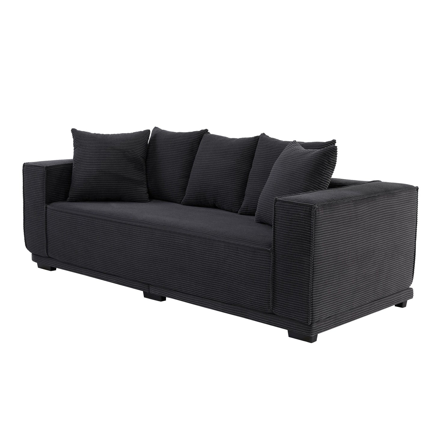 Modern 88.97 Corduroy Upholstered 3-seater Sofa with 5 Matching Toss Pillows for Living Room