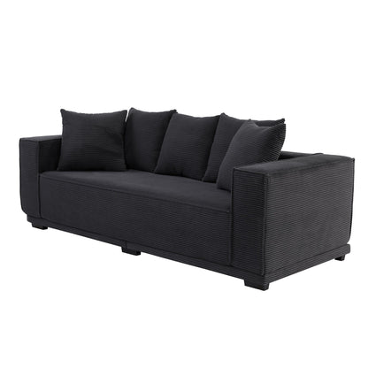 Modern 88.97 Corduroy Upholstered 3-seater Sofa with 5 Matching Toss Pillows for Living Room